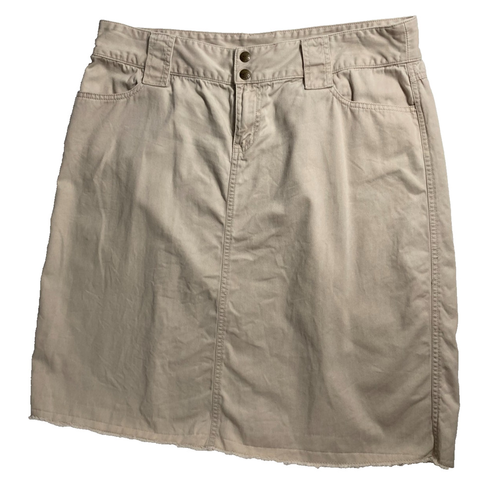 DKNY Jeans khaki brown camel tan zip and double button pencil skirt 4 pockets 16